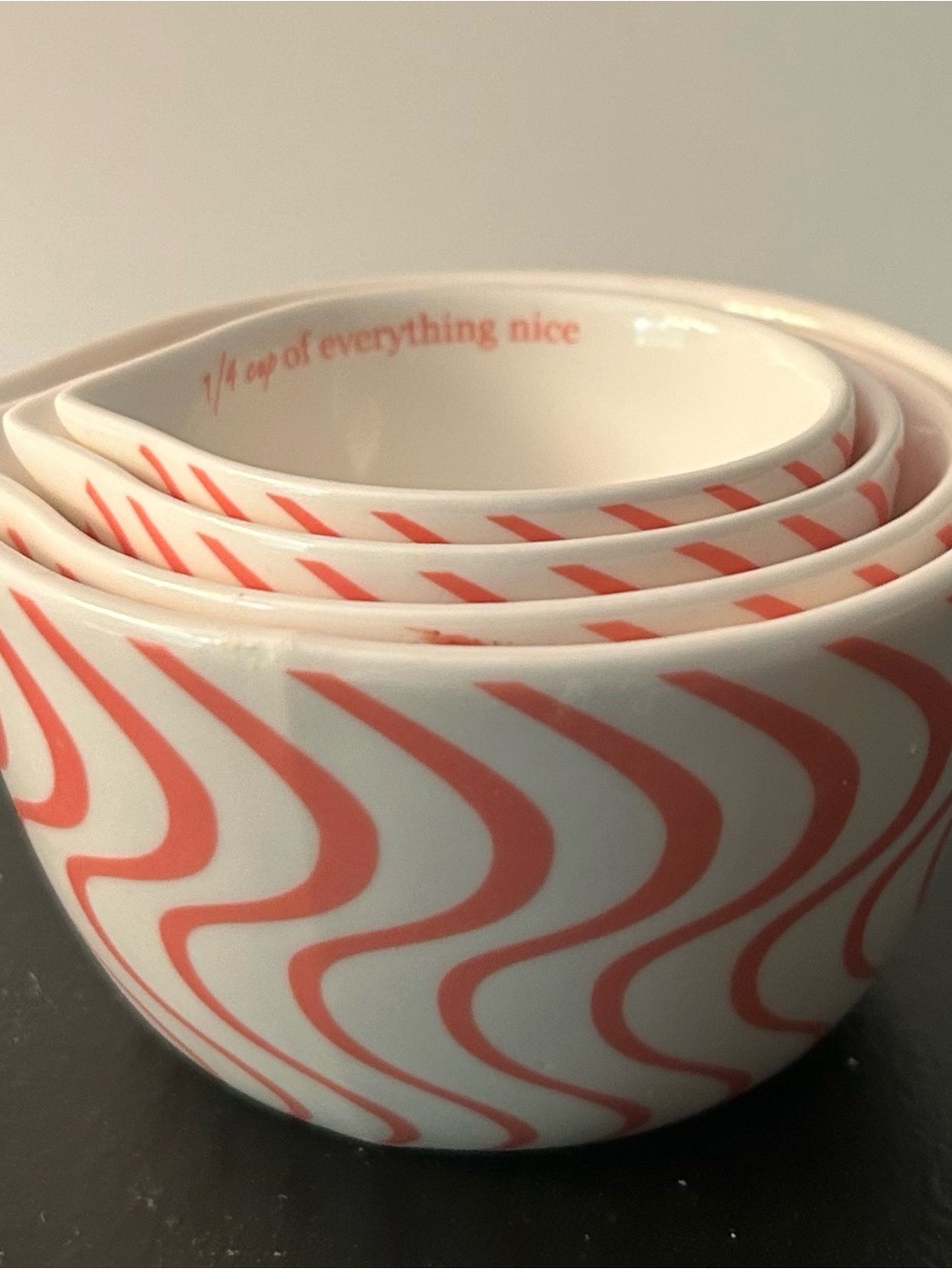 Set of 4 White and Coral Swirl Nesting Measuring Cups